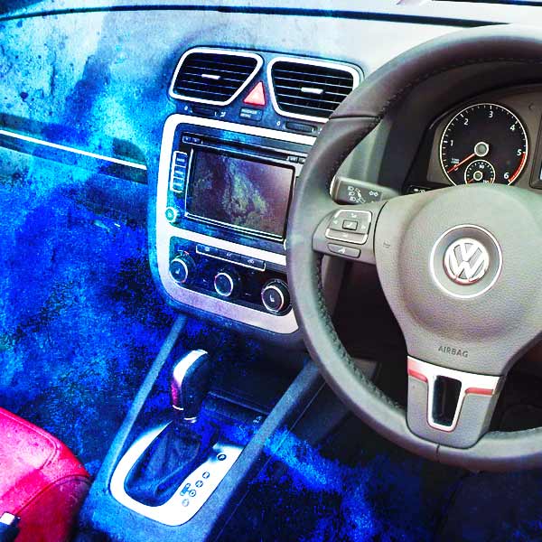 a photoshop image of a cars interior covered in ice from the amazingly good air conditioning system freshly regassed